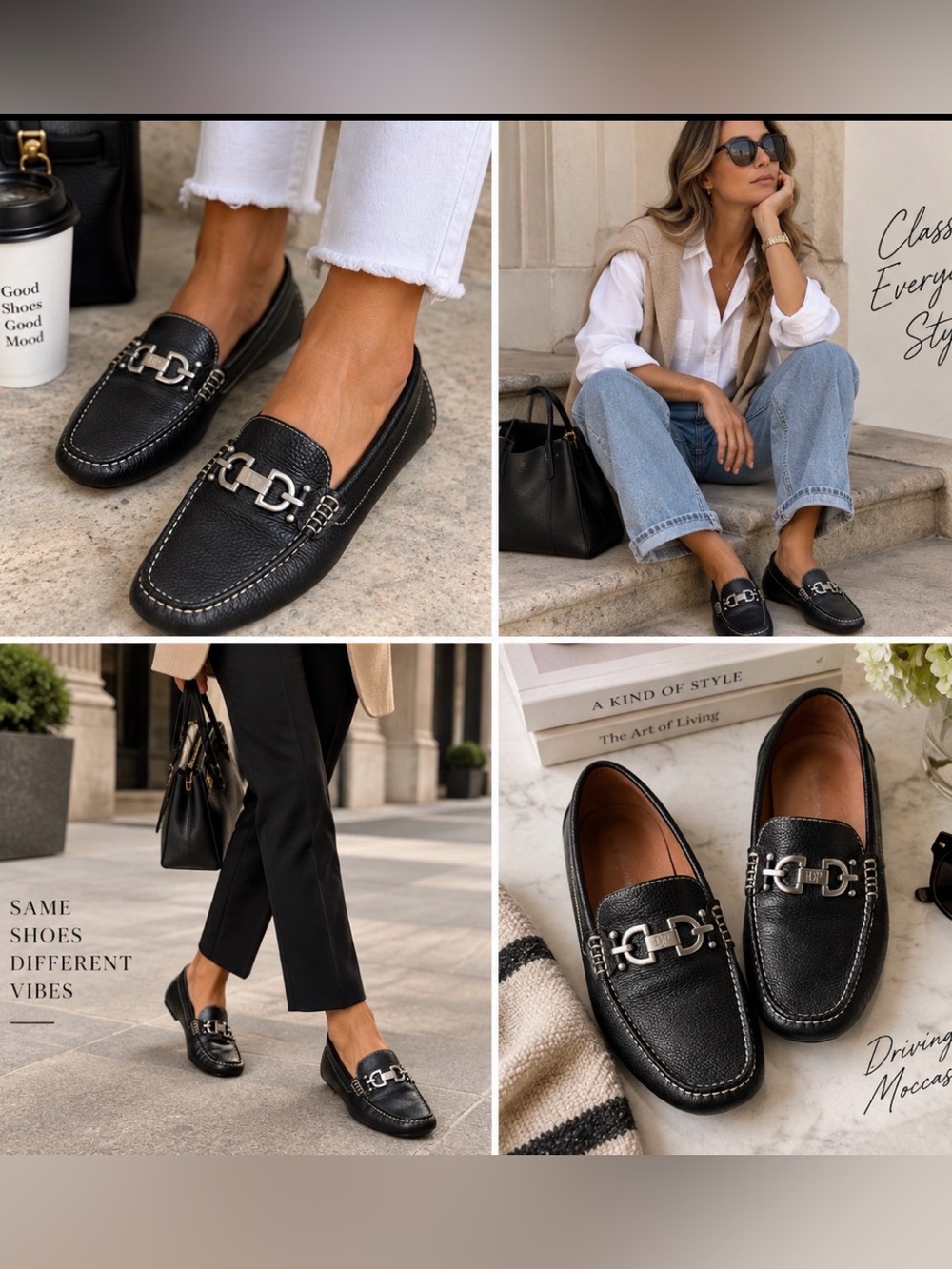 WIDE Classic Black Pebbled Leather Driving Loafers / Buckle Sz 9-9.5 PriceFirm